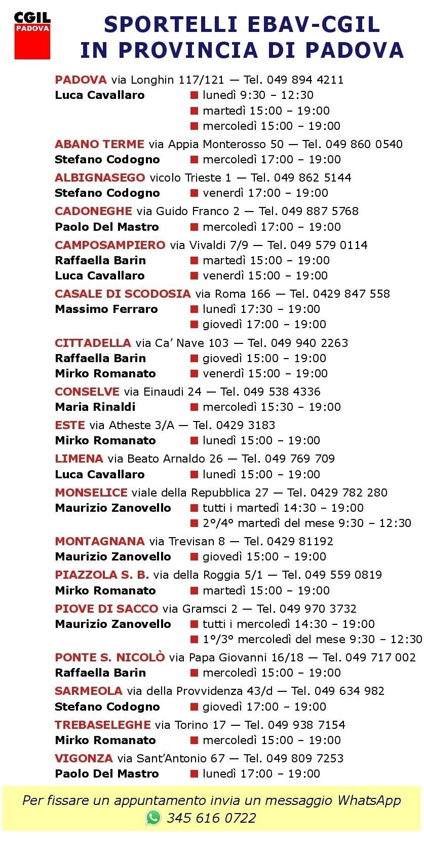 Sportelli EBAV CGIL Padova