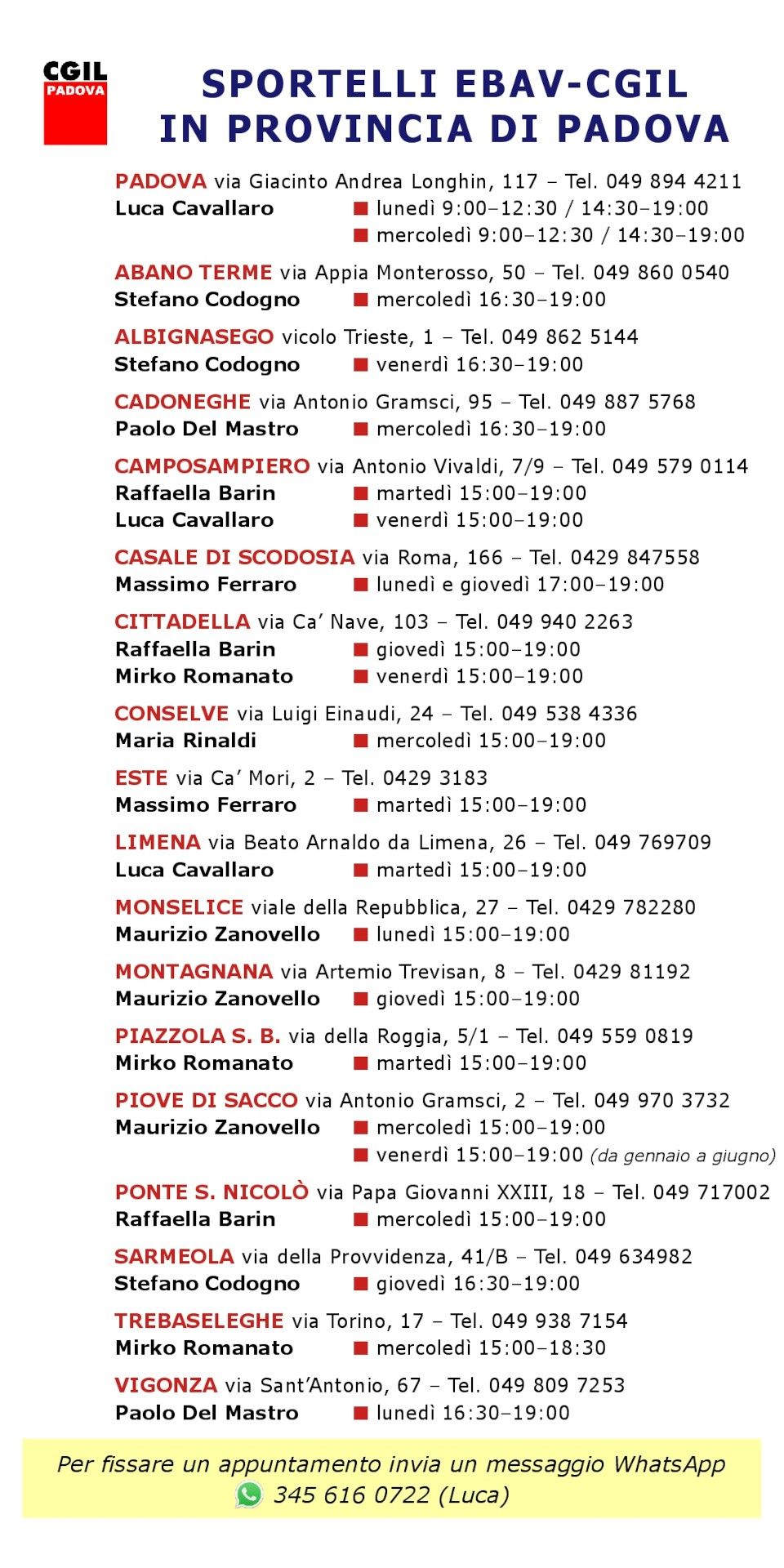 Sportelli EBAV CGIL Padova